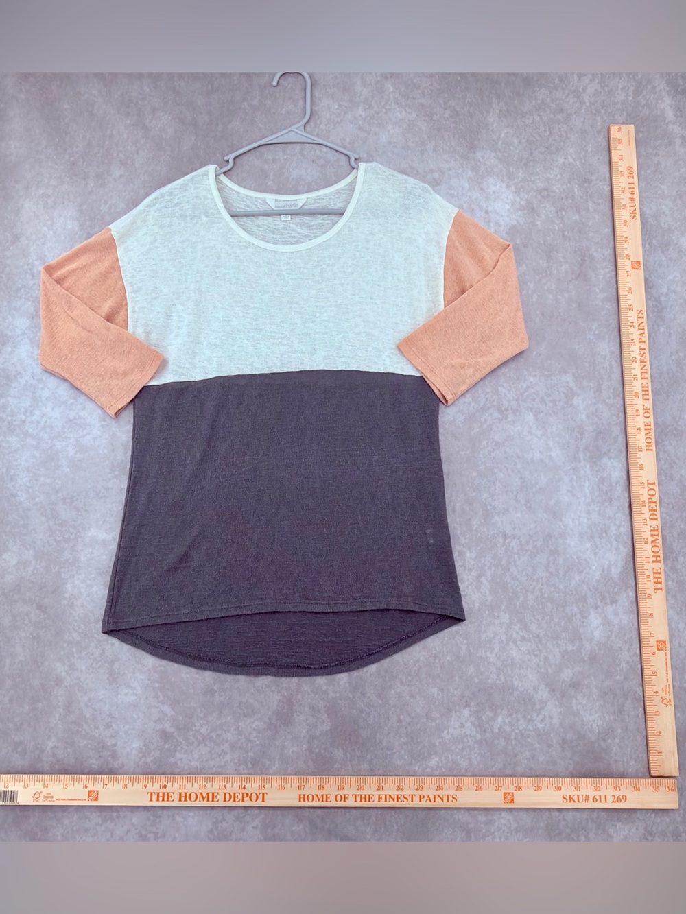 Charming Charlie Three-Tone Colorblock mid Sleeve Tee - Gray, pink, white